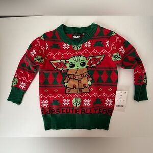 NWT Star Wars Kids 12M Mandalorian Red and Green Christmas Sweater Warm Festive
